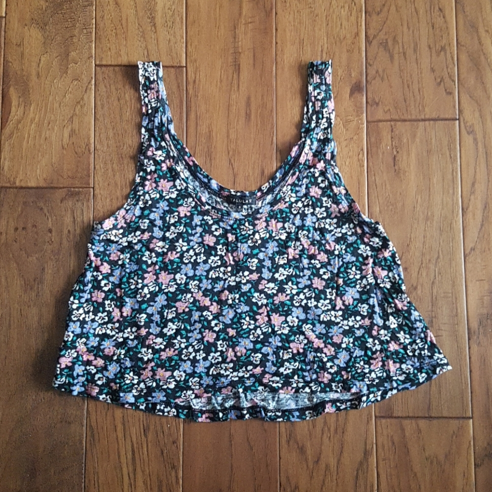 Talula Floral Crop Flowy Tank Black Pink Purple